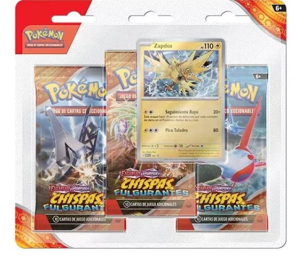 POKEMON CHISPAS FULGURANTES PACK 3 SOBRES ZAPDOS 